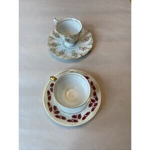 Vintage UCAGCO China Tea Cup and Saucer 4 PCs Japan Roses Floral Gold 2 Sets
